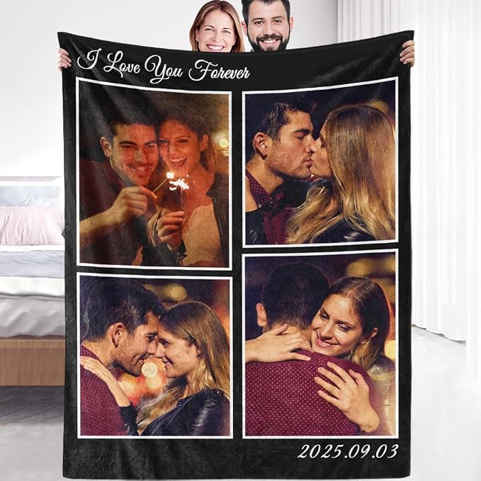 Ships Next Day, Custom Sherpa Fleece Blanket with Photos Text Soft Warm Custom Blanket Personalized Couples Gifts for Boyfriend Girlfriend Customized Picture Blanket Gifts for Christmas Valentines Day