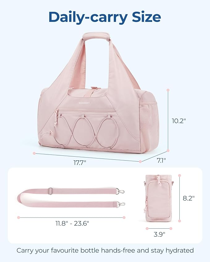 BAGSMART Gym Bag for Women, Lightweight Duffel with Shoe Compartment, Tote Bag with Wet Pocket for Yoga Travel, Sage