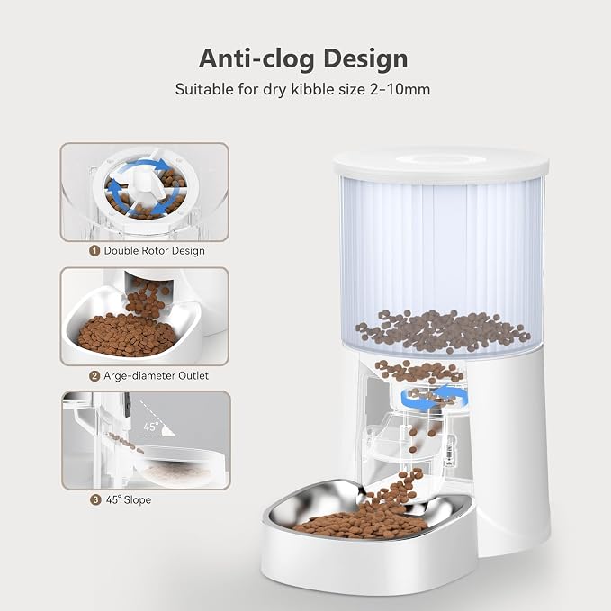 Automatic Cat Feeder: 4L Timed Cats Food Dispenser Programmable | Easy to Set, Dual Power, Precise Portion, Auto Pet Feeder with Stainless Steel, Detachable Washable for Cats and Small Dog