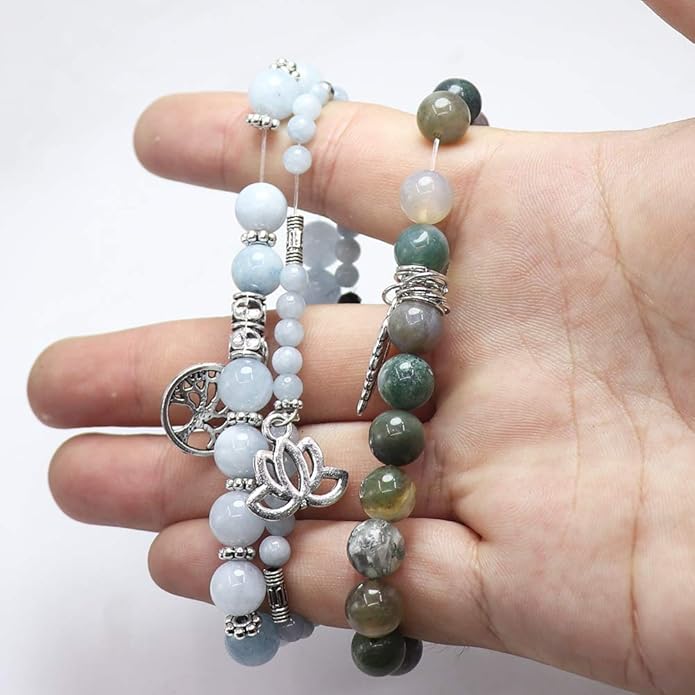 UEUC Tree of Life Yoga Healing Stone Bracelets,Multilayer Lotus Chakra Stone Reiki Bracelet Sets,Anxiety Crystal Natural Stone,for Women Stress Relief