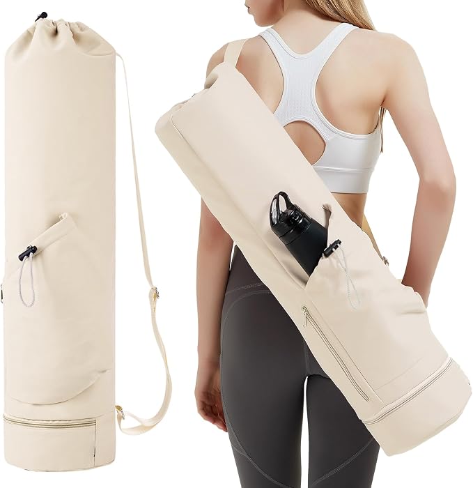 sportsnew Yoga Mat Bag with Water Bottle Pocket and Bottom Wet Pocket, Exercise Yoga Mat Carrier Multi-Functional Storage Bag, Patent pending