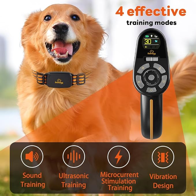 Adjustable Shock Levels Dog Training Collar with 9.8 FT Retractable Leash – Remote E-Collar for 2 Dogs, 3200 FT Range, Color Screen, Beep Vibration Static, IP67 Waterproof, USB-C Rechargeable