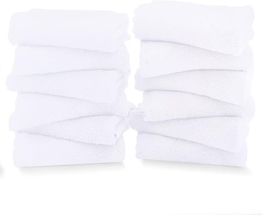TENSTARS 12 Pack Premium Washcloths Set - Quick Drying- Soft Microfiber Coral Velvet Highly Absorbent Wash Clothes - Multipurpose Use as Bath, Spa, Facial, Fingertip Towel (White)