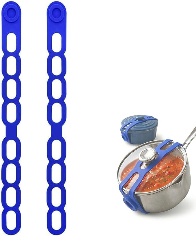 21.5in Reusable Silicone Latch Strap - Universal Slow Cooker Lid Holder & Strap for Transport, Heavy Duty Elastic Tie for Bento Box, Yoga Mat & Luggage, BPA-Free (Blue-2PCS)