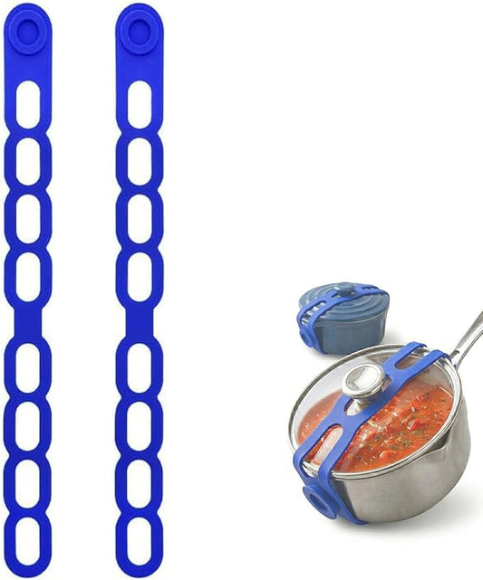 21.5in Reusable Silicone Latch Strap - Universal Slow Cooker Lid Holder & Strap for Transport, Heavy Duty Elastic Tie for Bento Box, Yoga Mat & Luggage, BPA-Free (Blue-2PCS)