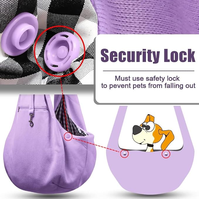 Tomkas Dog Cat Carrier Sling Zip Pocket & Adjustable Strap(M,Light Purple)