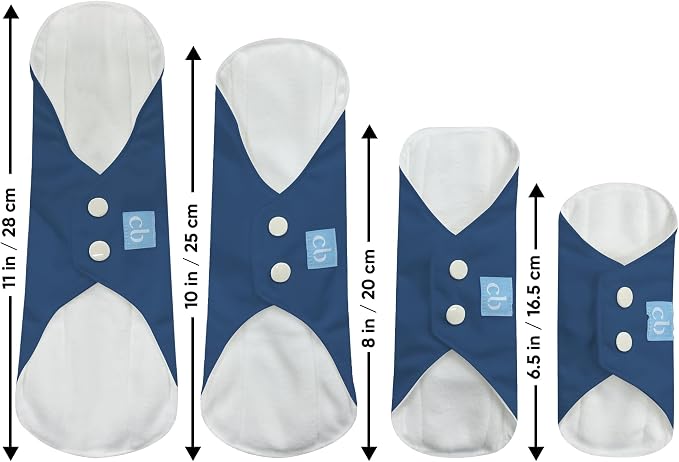 Charlie Banana - Reusable Feminine Pads Regular 3 Pack with Pouch | Washable Menstrual Pads for Medium Absorbency | Dark Blue