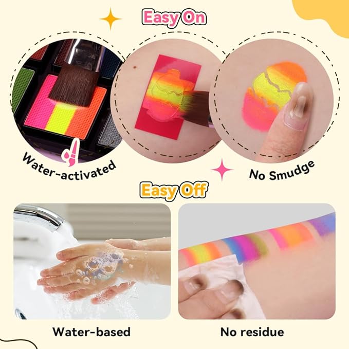 Janolia Face Painting Kit for Kids, Rainbow Split Cake Face Paint, Water Activated Face Paint Body Paint, One Stroke Split Cake Palette, Ideal Facepaint Makeup Kit for Kids Halloween Carnival Easter