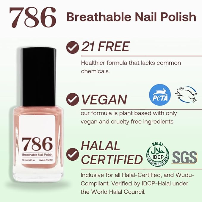 786 Cosmetics Breathable Nail Polish - Vegan, Cruelty-Free, Healthy, Halal, Fast-Drying (Kashmir)