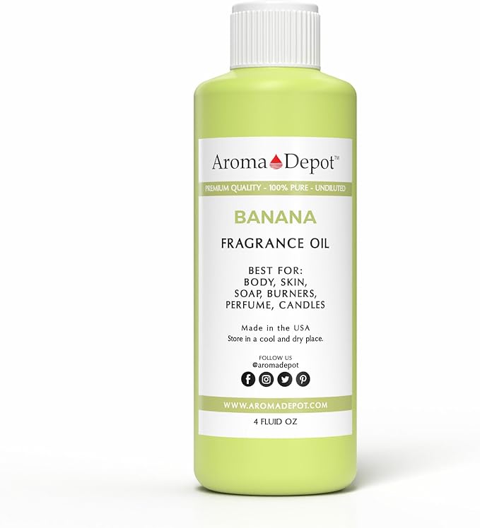 Aroma Depot Banana 4 oz. Fragrance Oil I Perfume I Skin Oil I Scented Oil. DIY Projects Such as Candles, Bath Bombs, Body Butters, Creams & Lotions. Few Drops in The Diffuser, Burners, or Warmers.