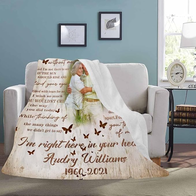 Custom Memorial Blanket with Photo - Sympathy Gift for Loss of Loved One | in Loving Memory Personalized Sympathy Blanket for Loss of Dad Mom Husband Wife Friend Memory of Loved One Gifts, Made in USA