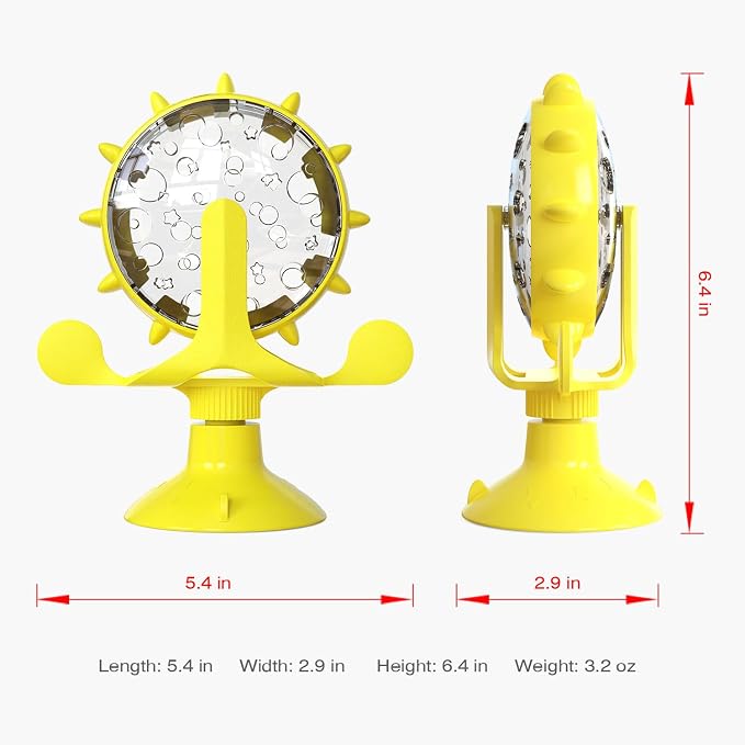 Interactive Cat Slow Feeder, Rotating Durable Dog Puzzle Toy, Mental Stimulation Treat Dispenser with Powerful Suction Cups for Cats and Dogs (Yellow)