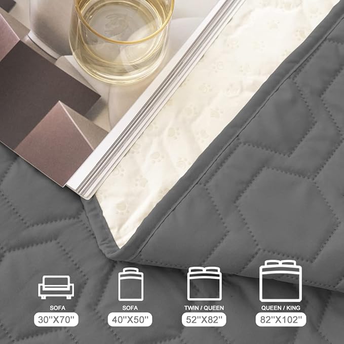 Tcksstex Waterproof and Non-Slip Dog Bed Cover and Pet Blanket Sofa Pet Bed Mat ，car Incontinence Mattress Protectors Furniture Couch Cover for Most Cats Dogs,Pets（52x82-Dark Grey）