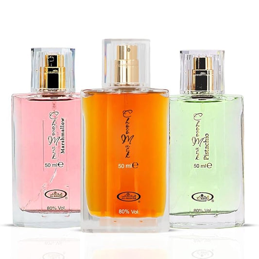 Al-Rehab Choco Musk Perfume - Original, Marshmallow & Pistachio Eau de Parfum Sprays 50ml (1.65 oz) | Gourmand Perfume with Chocolate & Vanilla | Long-Lasting Sweet Fragrances (Bundle)