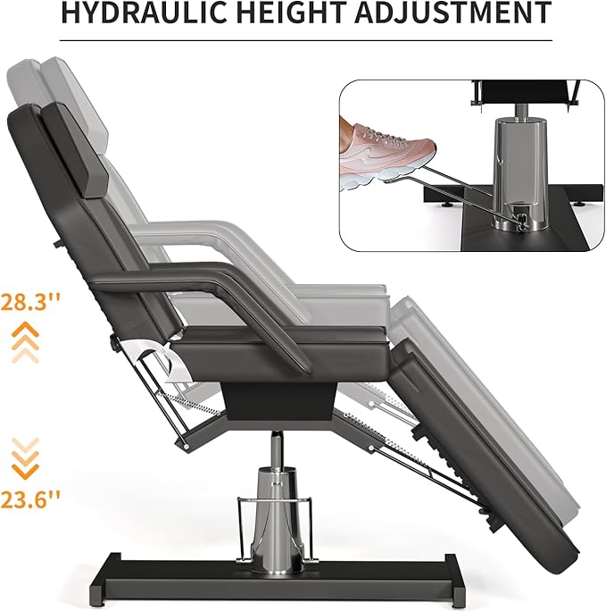Hydraulic Tattoo Chair Bed for Client Spa Bed with Stool Height Adjustable Facial Beds for Esthetician Chair Aesthetic Treatment Table (Black Hydraulic Tattoo Chair)