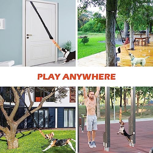 Door Anchor Dog Hanging Bungee Tug Toy for Small Dog Pull Rope and Tug of War, Indoor Outdoor Pull Interactive Toy, Durable Retractable Tugger Dog Rope Toy with 2 Chew Toys for Dogs and Cats