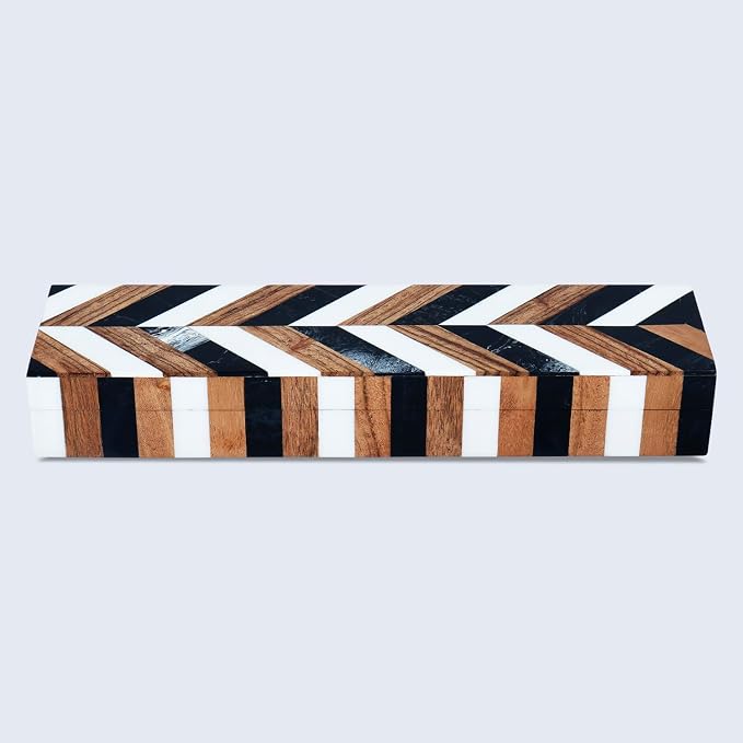 Handicrafts Home Slim Decorative Storage Box with Lid Wooden Entryway Organizer Key Holder Box for Hallway Console Table – Natural Wood Resin Inlay Marquet Cosmo Collection- 10x2.5x1.5