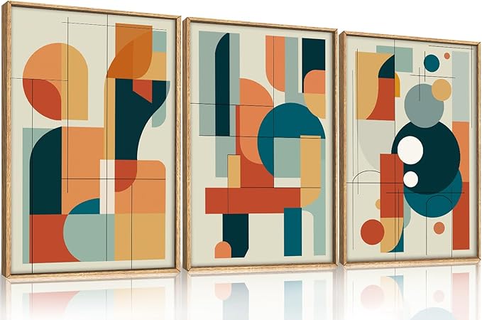 FWIEXA Mid Century Modern Wall Art Set Framed, Modern Canvas Art Wall Decor, Large Abstract Wall Painting, 3 Piece 16x24 Inches Artwork for Living Room, Bedroom, Office