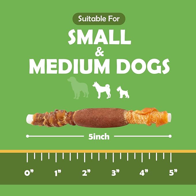 MON2SUN Dog Treats, 5 Inch Triple Flavor Wrapped Rawhide Sticks, 10.58 oz | 15 Count, Chicken Liver, Duck and Chicken Recipe, Long-Lasting Chew, Support Dental Health, for Small and Medium Dogs