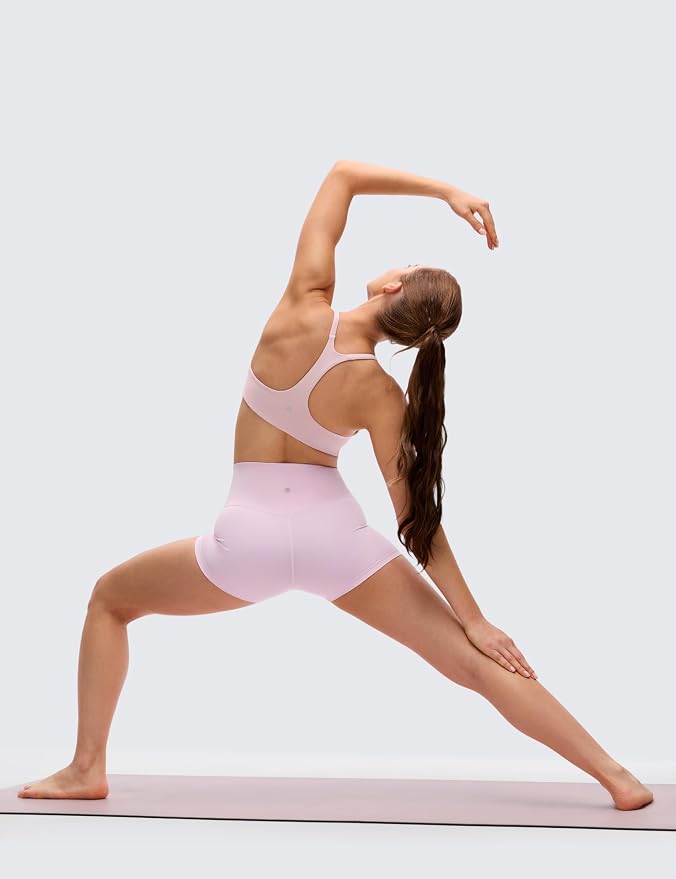 CRZ YOGA Butterluxe Low Coverage V Neck Sports Bras for Women - Spaghetti Straps Racerback Padded Yoga Top