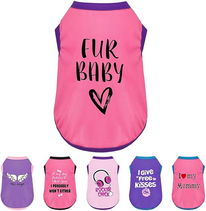 Color-Blocked Dog Tank Top with Playful Heat Transfer Designs – Lightweight Polyester Shirt for Small,MediumDogs, Perfect for Casual Outings.Fur Baby Pink M