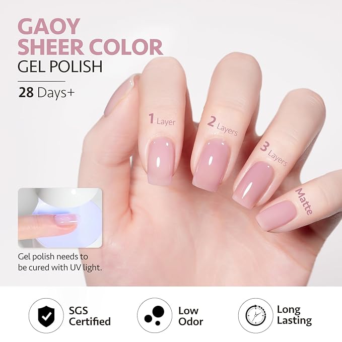 GAOY Jelly Purple Gel Nail Polish, 16ml Sheer Natural Translucent Soak Off Gel Polish, UV Light Cure for Nail Art DIY, 2070 Dusty Rose