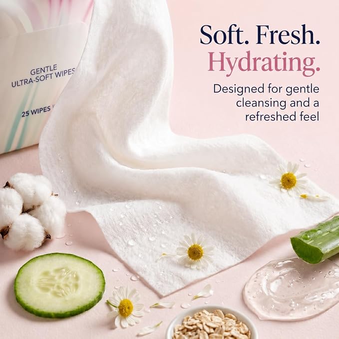 Luvena Feminine Wipes for Women - pH Balanced Feminine Care Wipes - Dermatologist Tested - Hypoallergenic, Paraben Free - Odor Control - Soft Cleansing Cloths - Cucumber Scented (25 Count, 3 Pack)
