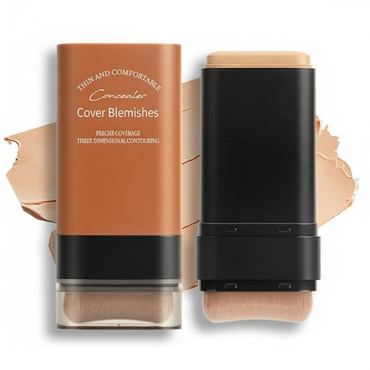 Flawless Hydrating Face Foundation Stick, Korean Lightweight Full-Coverage Cream-to-Matte Multi-Use Makeup for Dark Circles & Blemishes, Long-Wear Cream Stick with Brush, All Skin Types (01#Ivory)