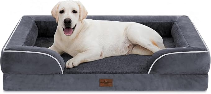 Comfort Expression Waterproof Orthopedic Dog Beds for Extra Large Dog | Supportive Egg Crate Foam XL Dog Bed with Removable Bolster, Dog Couch with Washable Cover & Non-Slip Bottom, 45x35 Inch