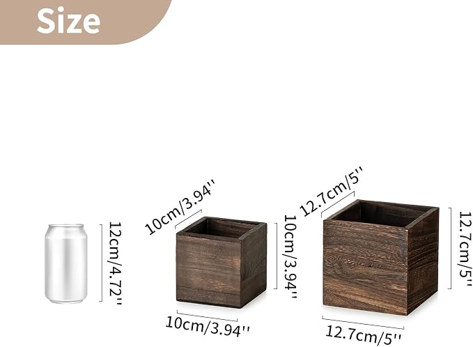 NUPTIO Small Wooden Box for Centerpiece, Brown, Square, 4"/5", 12 Pcs | Farmhouse Wood Vases Planter, for Fall Decor, Windowsill, Home, Garden