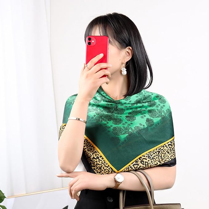 K-Elewon Large Square Scarf 43" Silk Scarf Fashion Scarves Silk Feeling Hair Wrapping Scarfs Night Sleeping Headscarf