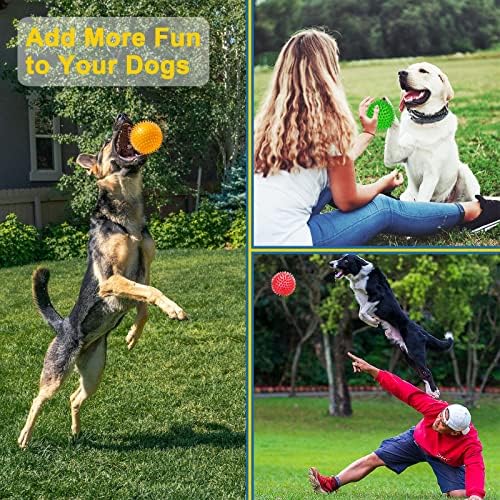 Beieverluck 12 Pack 3.5 Inch Squeaky Dog Toy Balls Spikey Dog Balls Large Dog Chew Toys for Medium Large and Small Dogs for Aggressive Chewers,4 Colors