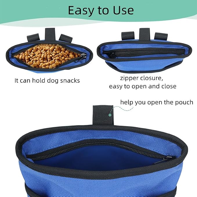 Dog Treat Pouch Pet Training Pouch with Adjustable Strap Dog Walking Bag Holder Built-in Poop Bag Dispenser Portable Puppy Bait Reward Pouches Pet Treat Snack Carrier Pocket, Hands-Free Training