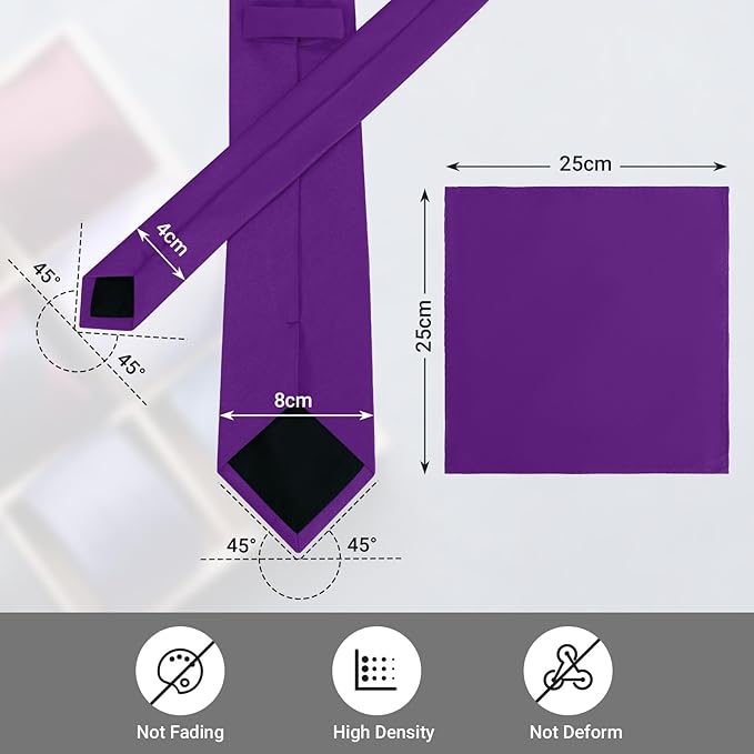 Black Tie Set in Gift Box Mens Solid Color 3.15" (8CM) Black Necktie and Pocket Square Set