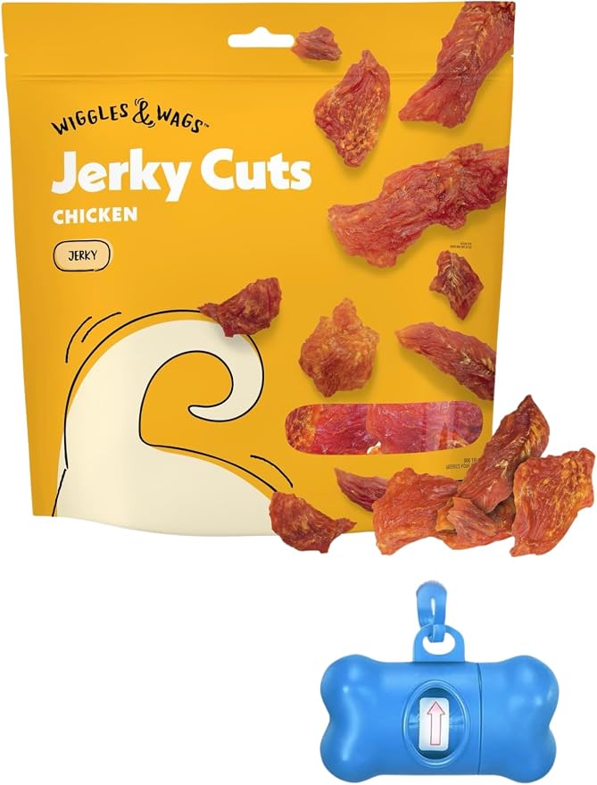 Wiggles & Wags Chicken Jerky Cuts Dog Treats, 4 lb Bag, with DN Essentials Bonus Waste Bag Dispenser & Roll