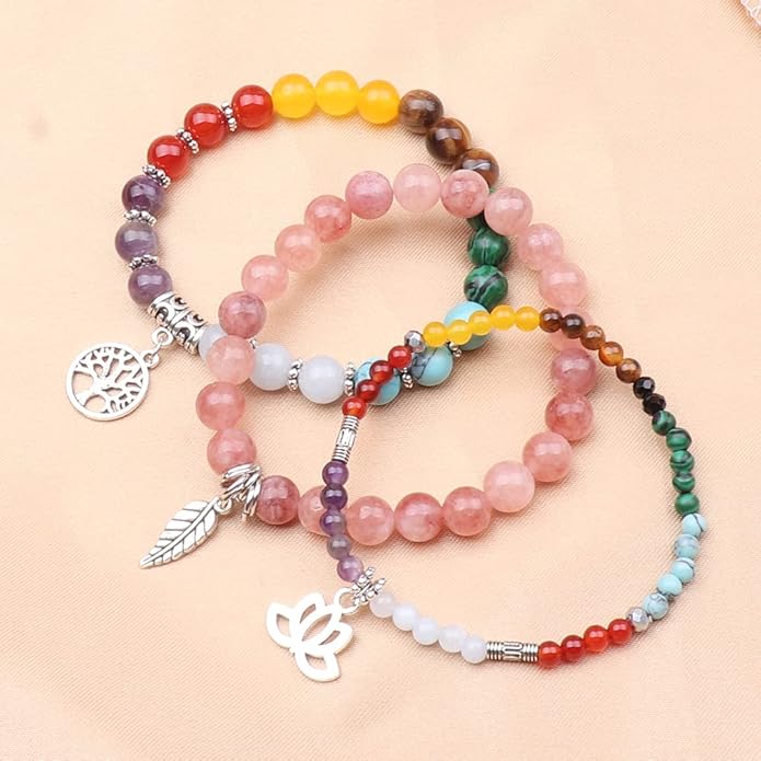UEUC Tree of Life Yoga Healing Stone Bracelets,Multilayer Lotus Chakra Stone Reiki Bracelet Sets,Anxiety Crystal Natural Stone,for Women Stress Relief