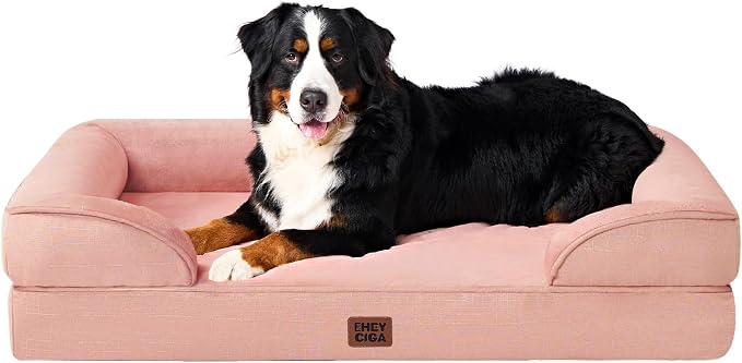 EHEYCIGA Orthopedic XXL Dog Bed, Waterproof Washable XL Big Pet Bed 48" | Non-Slip Bottom and Egg-Crate Memory Foam Extra Large Pet Couch Bed with Washable Removable Cover, Dusty Pink