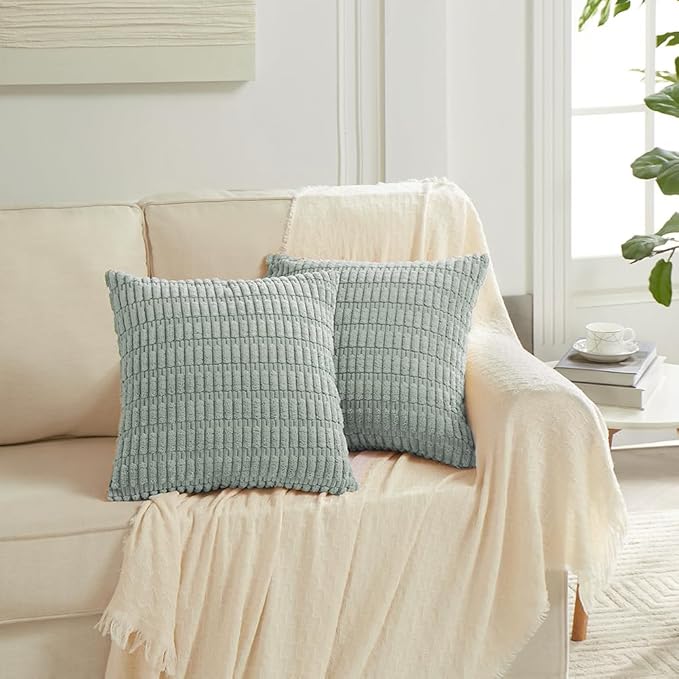 Fancy Homi Decorative Throw Pillow Covers for Bed Couch Bedroom Bench, Soft Corduroy Solid Pillow Case, Rustic Farmhouse Boho Room Decor,18" x 18" (Pack of 1),Grey Blue