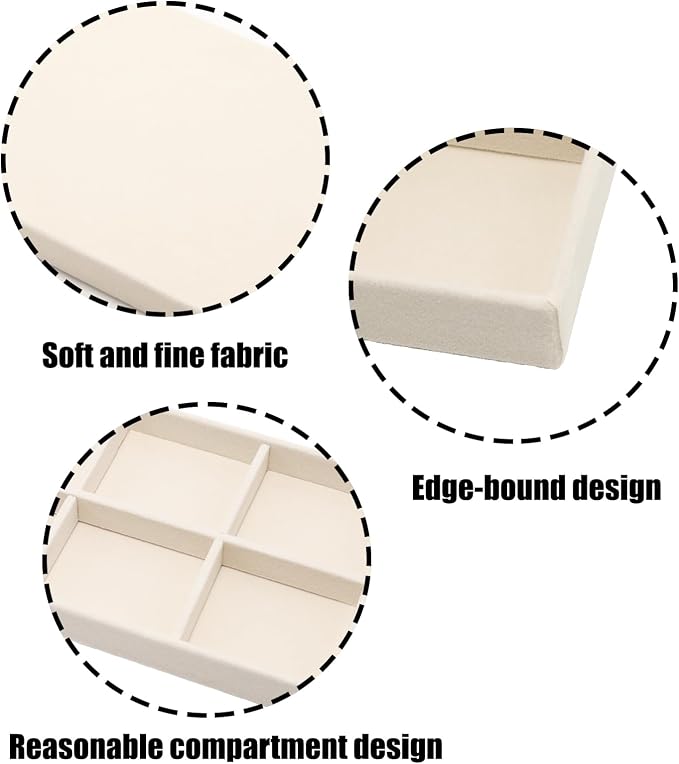 Velvet Jewelry Organizer Tray, Beige 6 Grids | Stackable Jewelry Storage Display Tray with Removable Dividers for Drawer Dresser Cloest Organizer