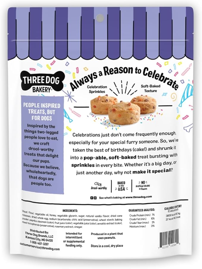 Three Dog Bakery Ultimate Celebration Cake Bites,Soft-Baked Dog Treats and Cookies with Real Ingredients,12 oz,(Pack of 2)