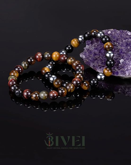 Bivei Natural Gemstone Semi Precious Healing Crystals Handmade Stretchy Round Beads Bracelet,Stocking Stuffers for Women Enhance Positive Energy