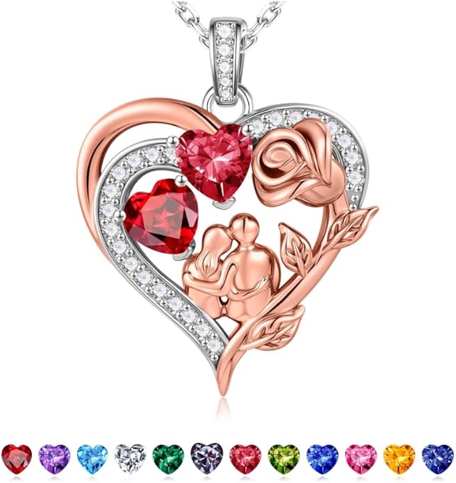Iefil Valentines Day Gifts for Her - 925 Sterling Silver Birthstone Necklace for Women, Anniversary Birthday Gifts for Wife Girlfriend Mom