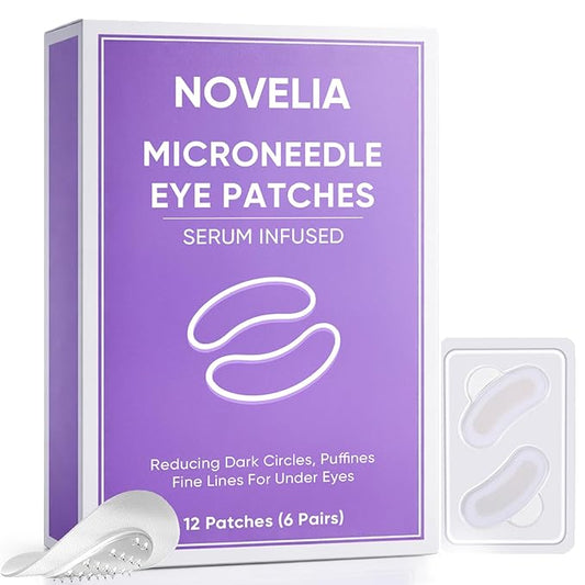 Novelia Micro Eye Patches, Microglow Undereye Patches, Hyaluronic Acid Serum Infused Eye Masks, Reduce Puffy and Dark Circles, Firming Smile Line, Hydrating & Smoothing Skin (6Pairs) (1 Box)