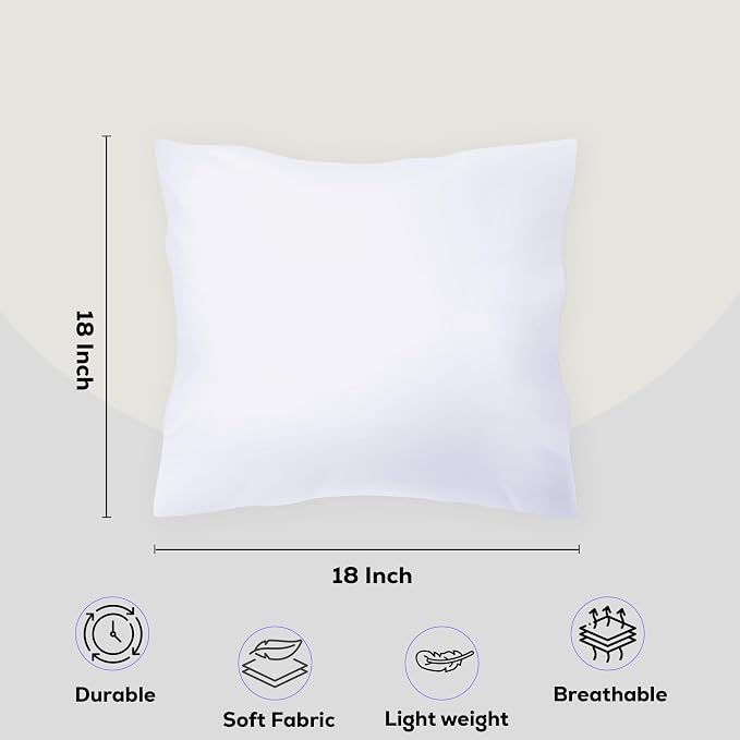 GOLD TEXTILES White Throw Pillows Insert (Pack of 4) - 18 X 18 Inches Non Woven 100% Polyester Bed Pillow - Side Sleeper Soft Indoor Rectangular Shape Down Pillow - Bed and Cushion Couch Hotel Pillows