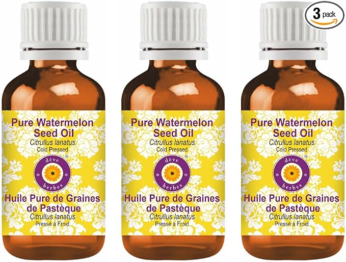 Deve Herbes Pure Watermelon Seed Oil (Citrullus lanatus) Cold Pressed (Pack of Three)100ml X 3 (10 oz)