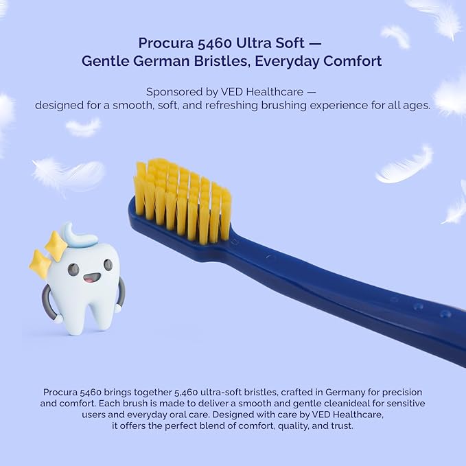 Ved ProCura Ultra Soft Toothbrush – Gentle Manual Toothbrush for Adults with 5,460 Super Soft Bristles for Sensitive Teeth and Gums (Dark Blue)