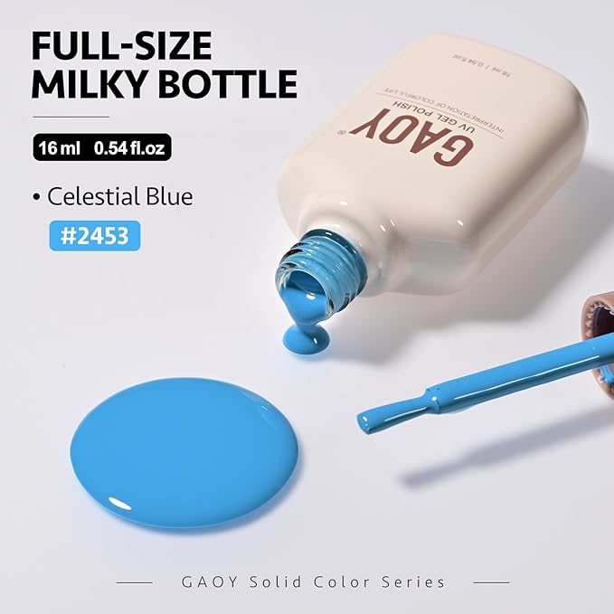 GAOY Blue Gel Nail Polish, 16ml Soak Off Gel Polish, UV Light Cure for Nail Art DIY Manicure at Home, 2453 Celestial Blue
