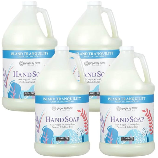 Ginger Lily Farms Botanicals All-Purpose Liquid Hand Soap Refill, Island Tranquility, 100% Vegan & Cruelty-Free, Green Tea Lemongrass Scent, 1 Gallon (Pack of 4)