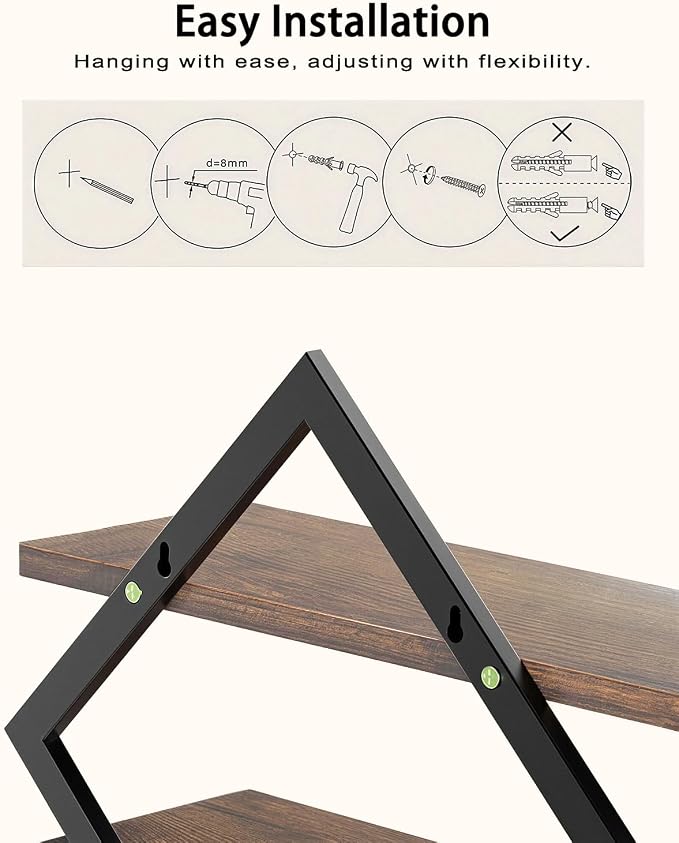 Floating Shelves for Wall, Set of 3 Hanging Shelves, Rustic Brown | Wall Mounted Storage Shelves for Books & Decor, Decorative Wall Shelves for Living Room, Bedroom, Bathroom & Kitchen