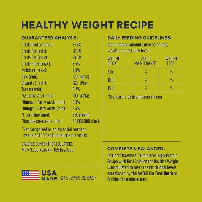 Instinct RawBoost Healthy Weight, Dry Cat Food + Freeze Dried, 10 lb. Bag | High-protein kibble with FreshDried raw bites, supports weight management, cage-free chicken, minimally processed